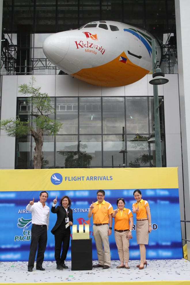KidZania Manila and Cebu Pacific Air executives announcing the partnership