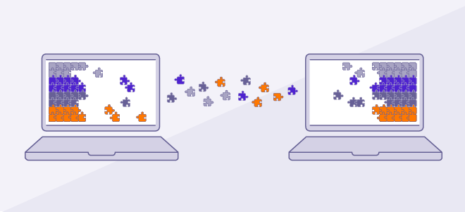 An Illustration showing how data packets are transmitted between two laptops