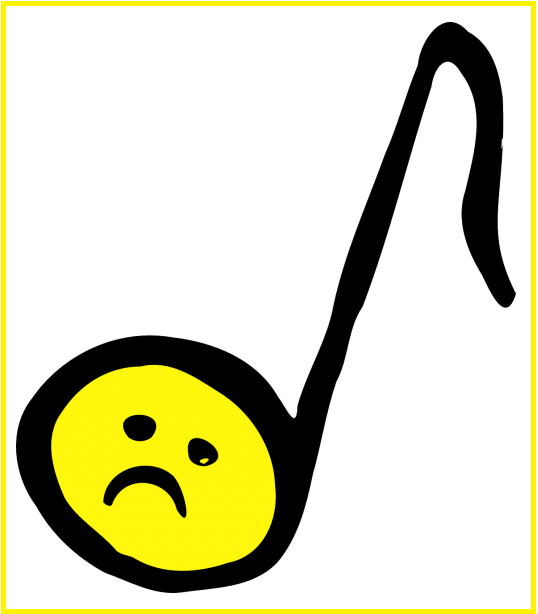 Musical quarter note containing a sad face