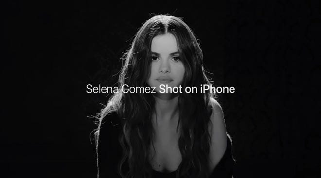 Selena Gomez in black and white for apple influencer marketing campaign