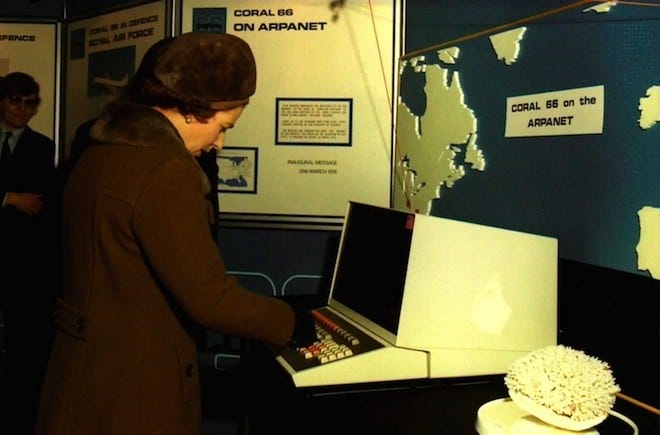 Queen Elizabeth II sending her first email