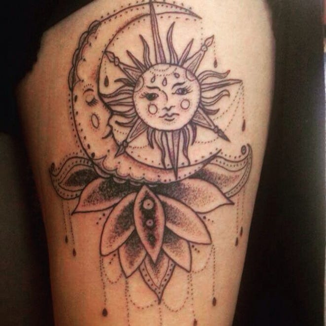 Inlove with my new sun and moon thigh tattoo ❤️ | Tat ... - moon and sun thigh tattoobr /

