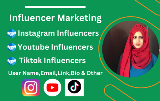 I will find the best instagram, youtube, and tiktok influencer email lists