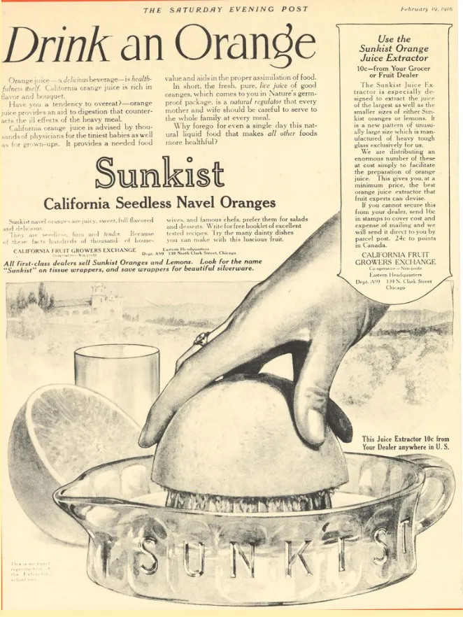 Sunkist “Drink an Orange” campaign by Albert Lasker