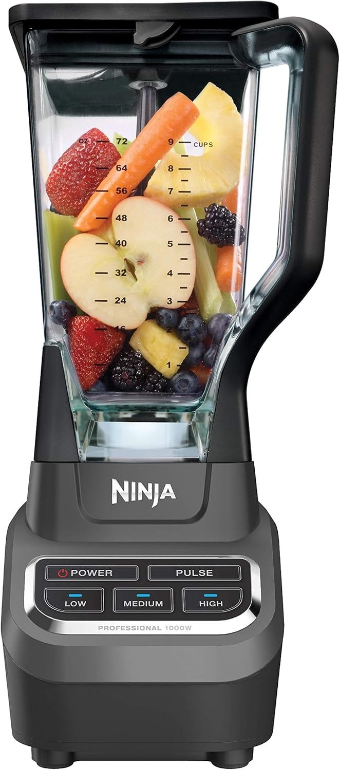 Ninja BL610 Professional 72 Oz Countertop 1000-Watt Base and Total Crushing Technology for Smoothies, Ice and Frozen Fruit, Black, Blender + Pitcher