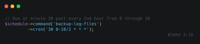 A sample usage of a Cron schedule expression with Laravel