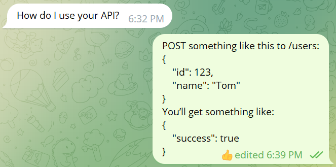 How do I use your API? POST something like this to /users: …