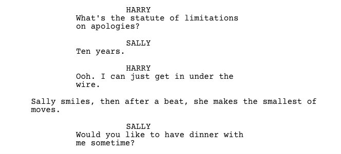 Screenshot of “When Harry Met Sally” script