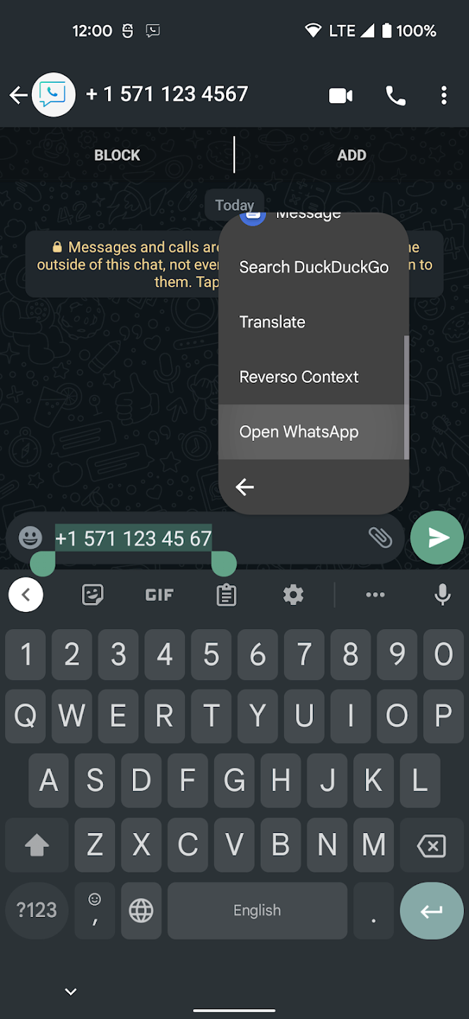 “Open WhatsApp” in context menu