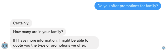 A Facebook Messenger travel chatbot uses a multi-turn reply when answering a user question