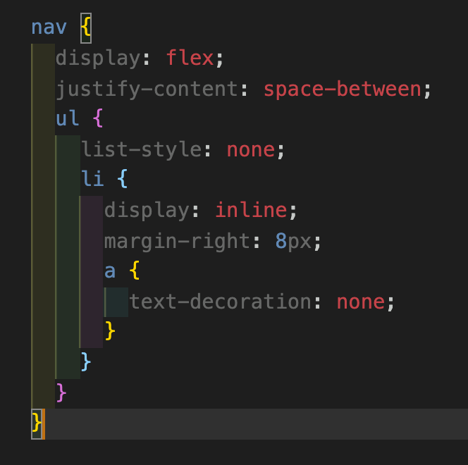 Snippet of SCSS navbar compared to CSS
