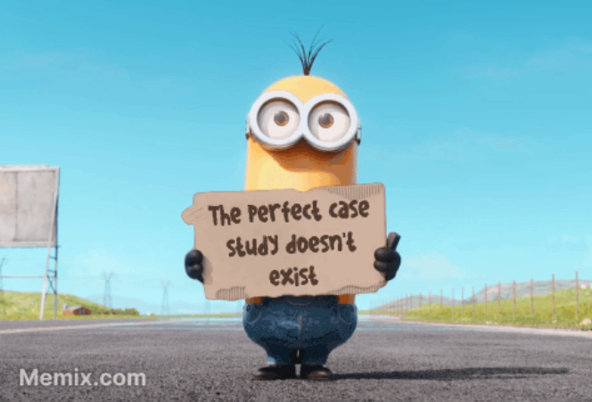 A minion holding a board which states ‘The perfect case study doesn’t exist’