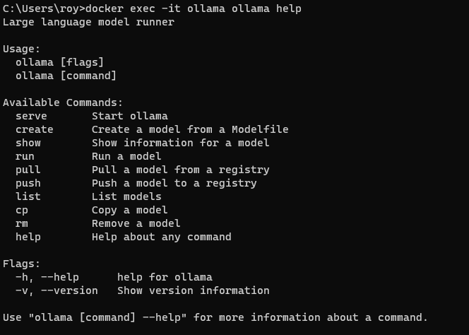 Ollasma help command output