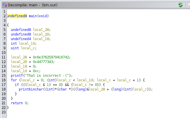 Decompiled main() function of the challenge