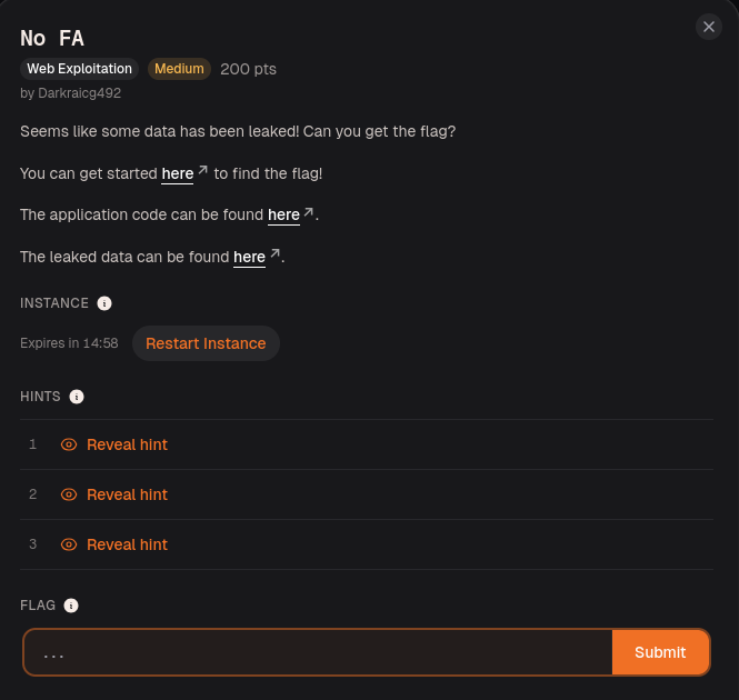 WEB EXPLOITATION: No FA