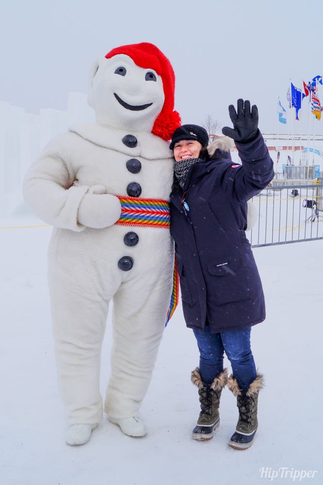 Meeting Bonhomme at Quebec Winter Carnival