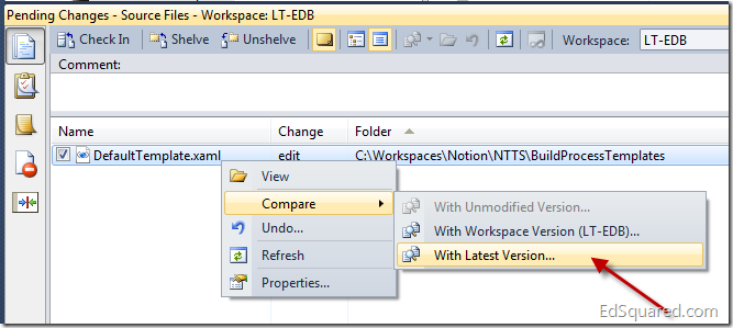 Compare with Latest Version in TFS Pending Changes Window