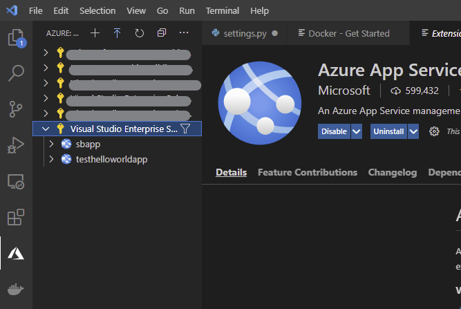 Connect Azure Account to VS Code to access App Service — Deploy a Django application in Azure App Services | Orionlab | Orionlab.io