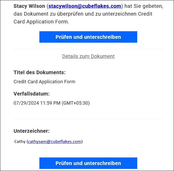 Signature Request Email in German