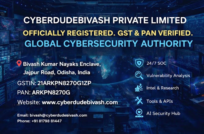 CYBERDUDEBIVASH® PRIVATE LIMITED — OFFICIAL WORKPLACE, GST & PAN VERIFIED GLOBAL CYBERSECURITY…