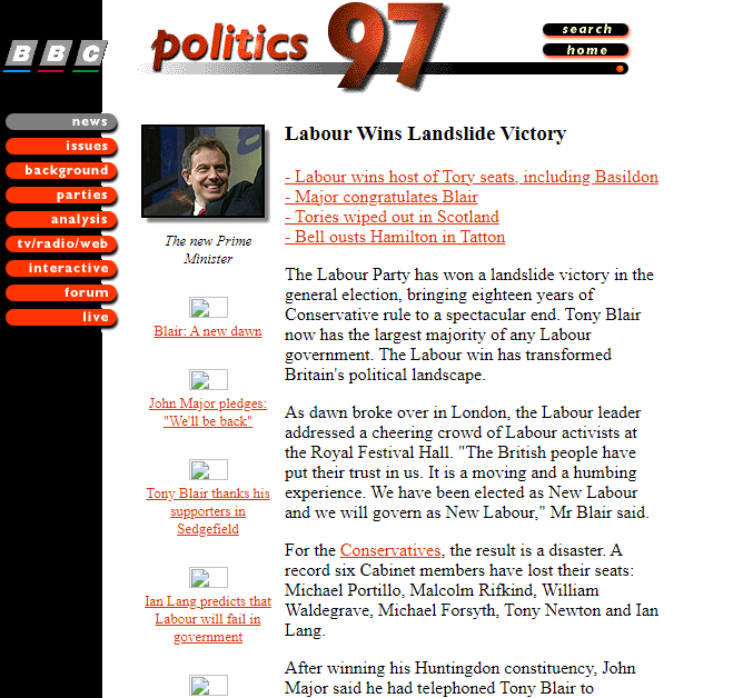 Headline about 1997 Labour vistory