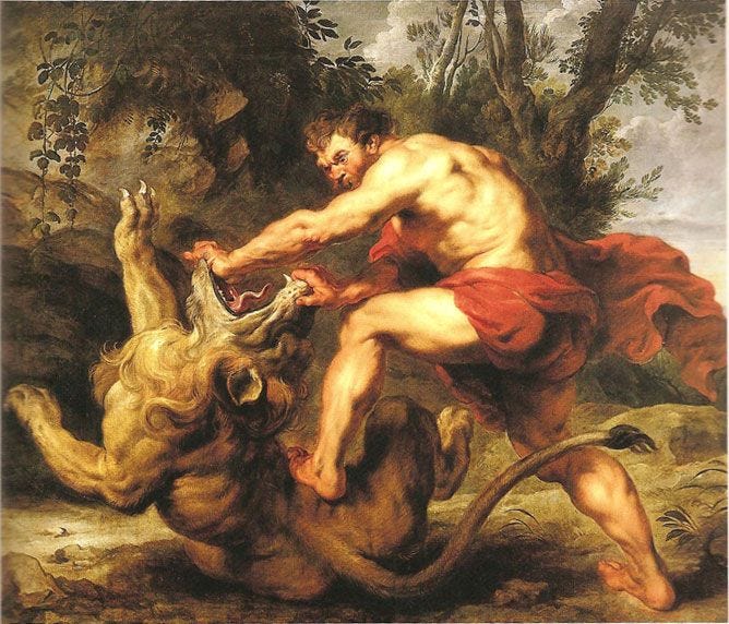 Peter Paul Rubens. — Sansão lutando contra o leão.