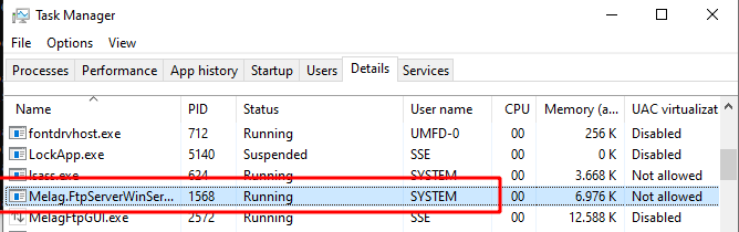 Resulting high SYSTEM permissions for the MELAG FTP server process