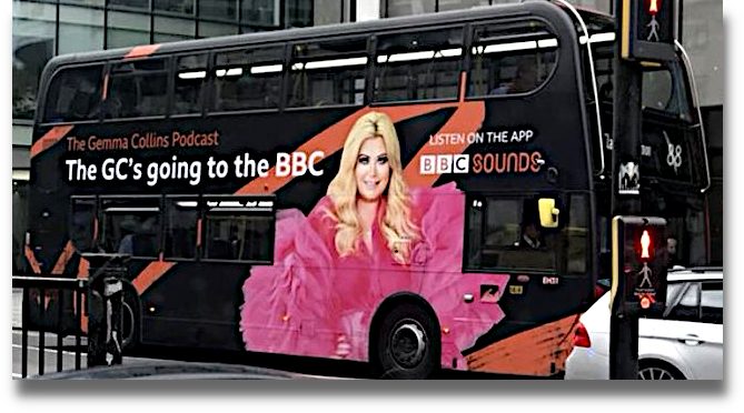Gemma Collins podcast advertised on the side of a bus