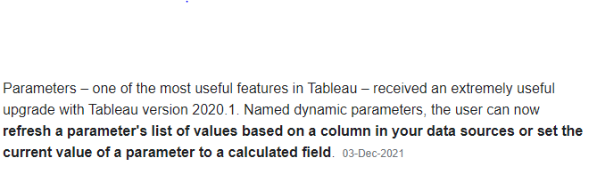 Dynamic parameters take value from a field or calculated field from data source