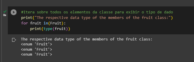 Itera sobre todos os elementos da classe para exibir o tipo de dado