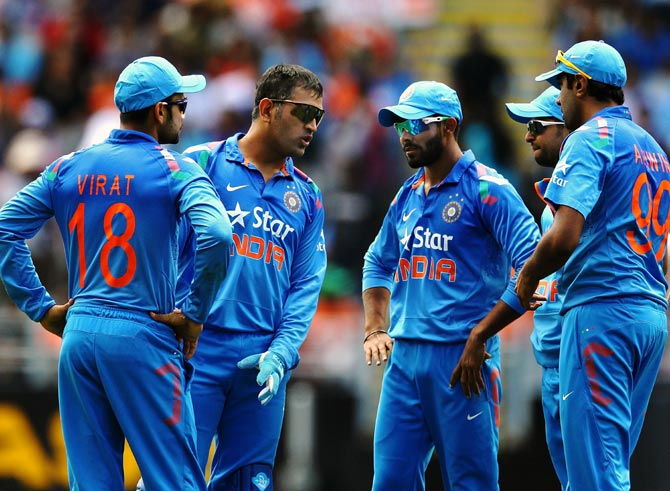 Dhoni (now a cricket mentor) in conversation with Indian team players.