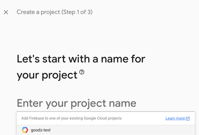 Create Firebase Project Step One