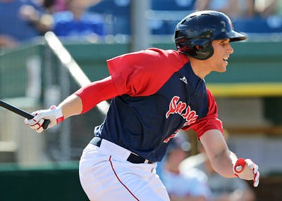 Garin Cecchini has reached base safely in 33 straight games...He had the game-winning hit on Saturday night (Photo courtesy of sitting still photography).