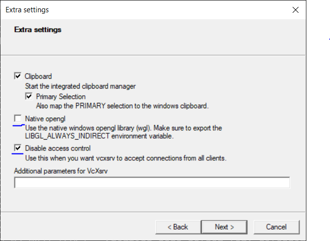 Settings for VcXsrv. These are very important