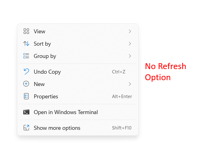Windows 11 — No refresh option