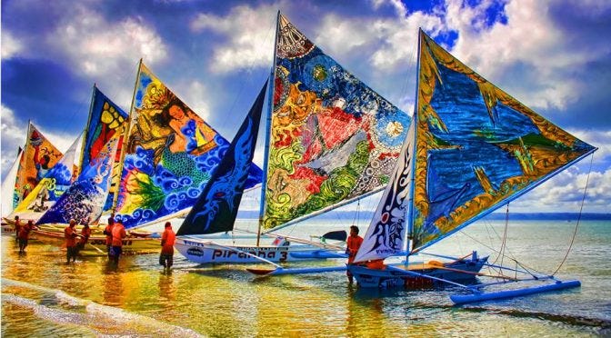 colorful boats displayed