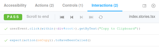 Storybook rendering debugger play functions on Interactions tab