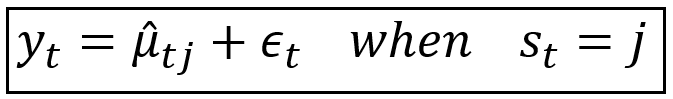 The observed value y_t expressed as a sum of the predicted mean μ_cap_s_t and residual error ε_t