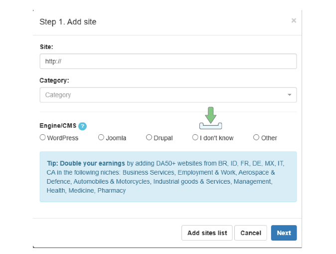 Screenshot explaining how to add the website to MageNet platform.