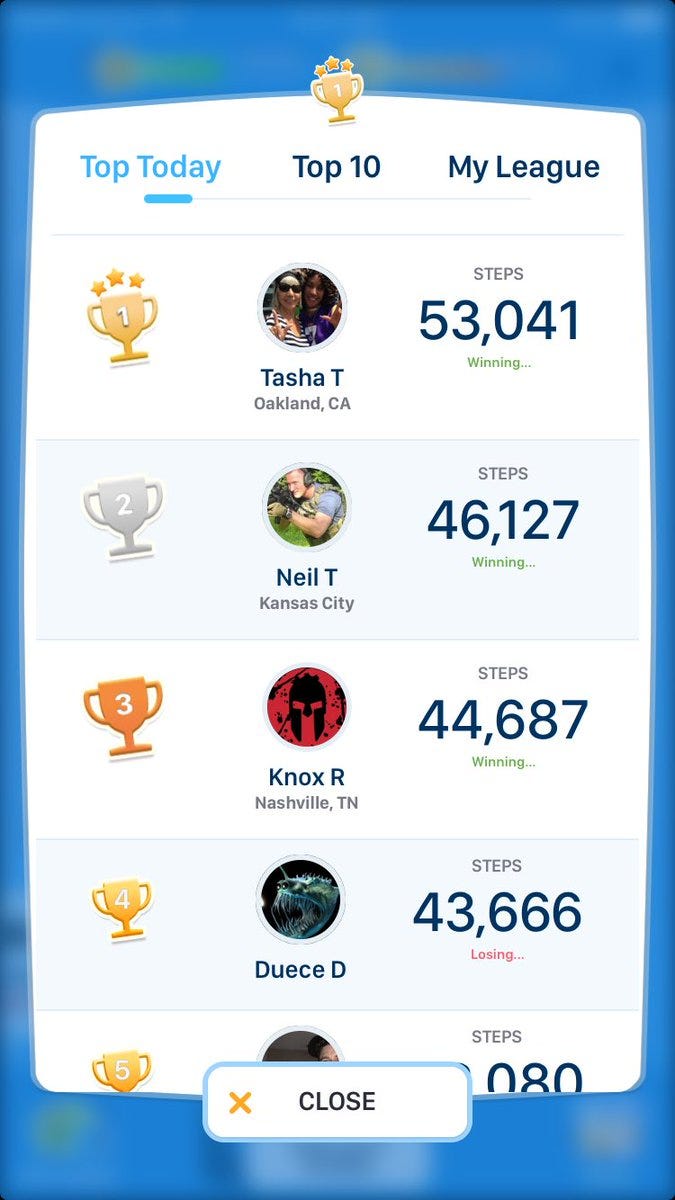 competition leaderboard on health and fitness app