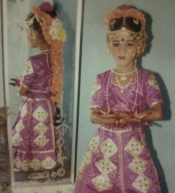 Childhood photo of Anu Radha, showcasing her early passion for dance.