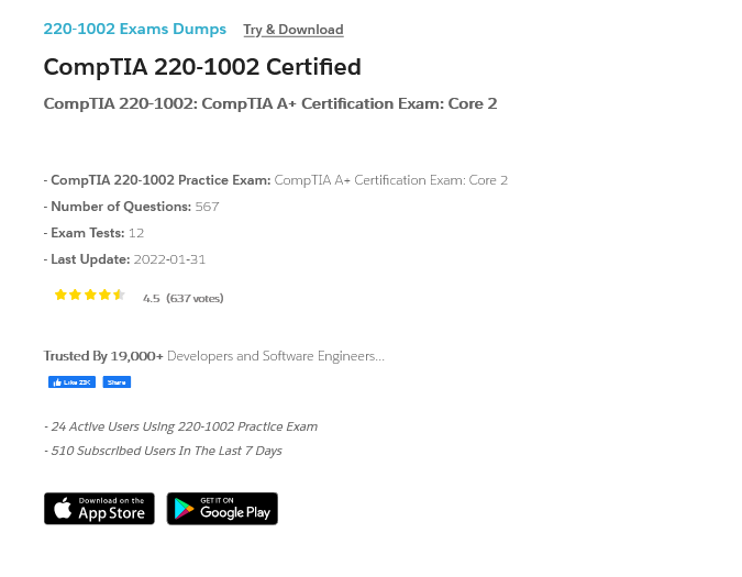 ComptTIA A+ 220–1001 and 220–1002 exam dumps