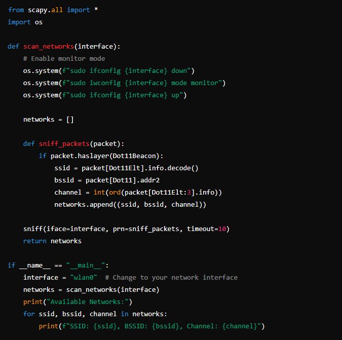 how to hack wifi password using Python with scapy library