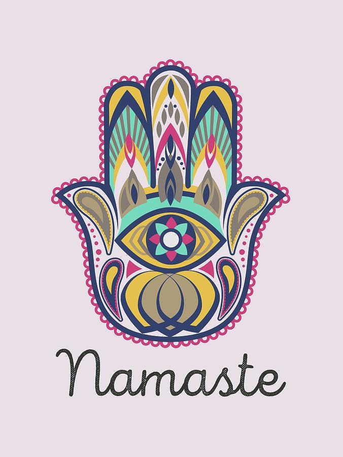 a hamsa with namaste written below