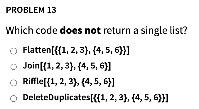 Problem 13, a problem set asking about codes that return single lists