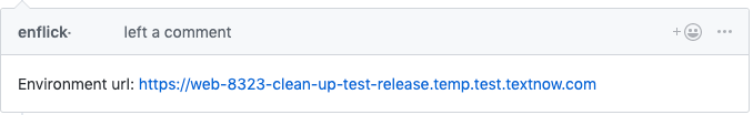 GitHub comment giving a link to a custom environment.