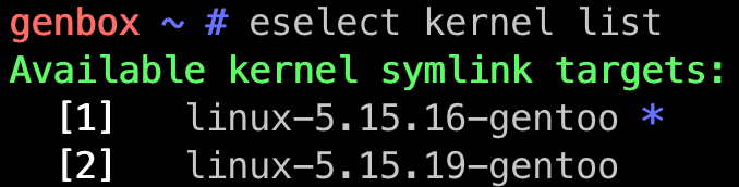 eselect kernel list