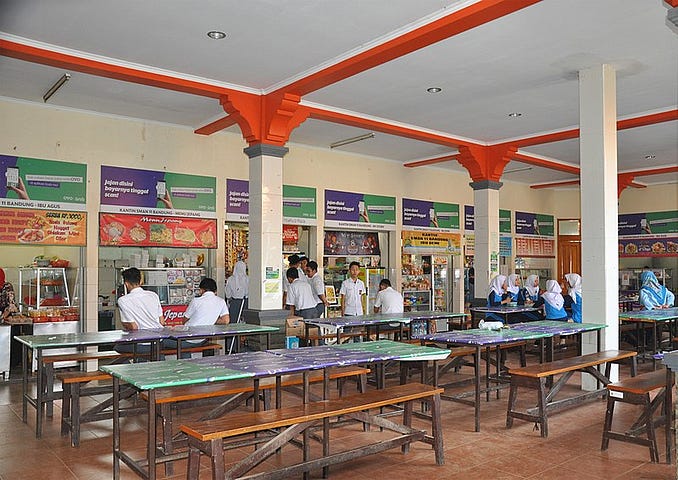A view of a typical high school canteen in Bandung, Indonesia