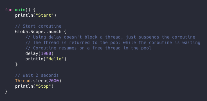 main function using global scope launch to start a coroutine