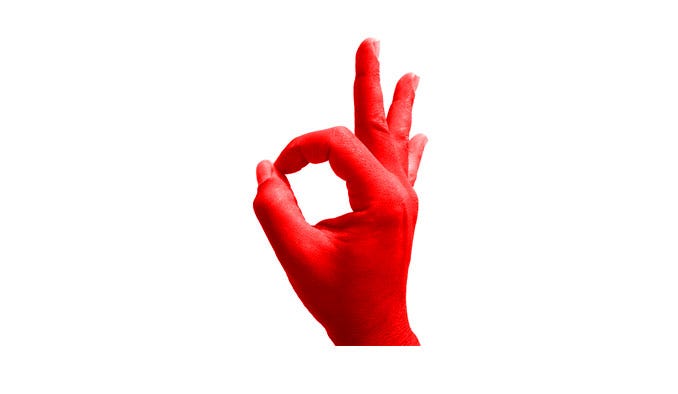 Red edited hand making “ok” symbol for mhood mind